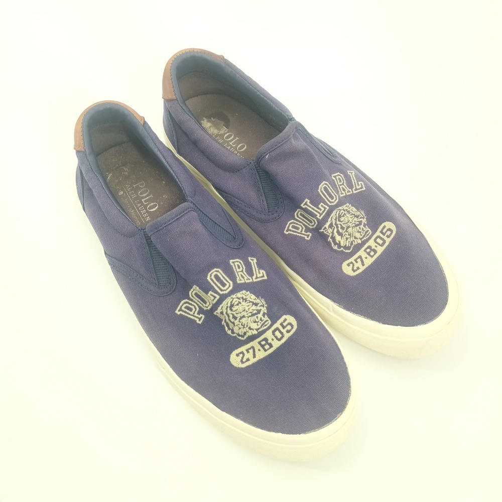 Polo Ralph Lauren Thompson‎ P Navy Canvas Tiger Slip On Sneakers Mens 9D Loafers